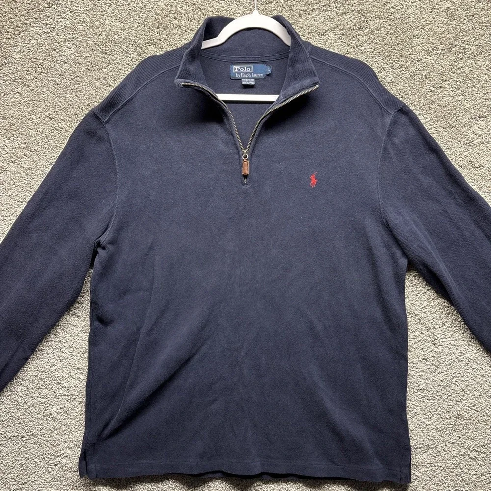 Vintage‎ Y2K Polo Ralph Lauren Blue 1/4 Zip Large Fleece Pullover USA 90s Preppy
